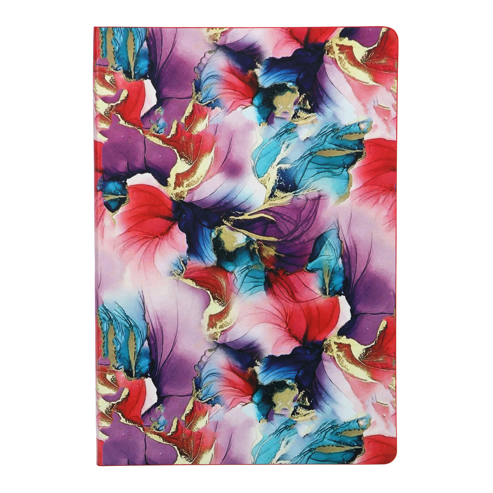 Бизнес - блокнот "ЦВЕТЫ НА СИРЕНЕВОМ" А5, 192 стр., гибкая обл., иск.кожа с печатью, красный срез, арт.№ 572-210