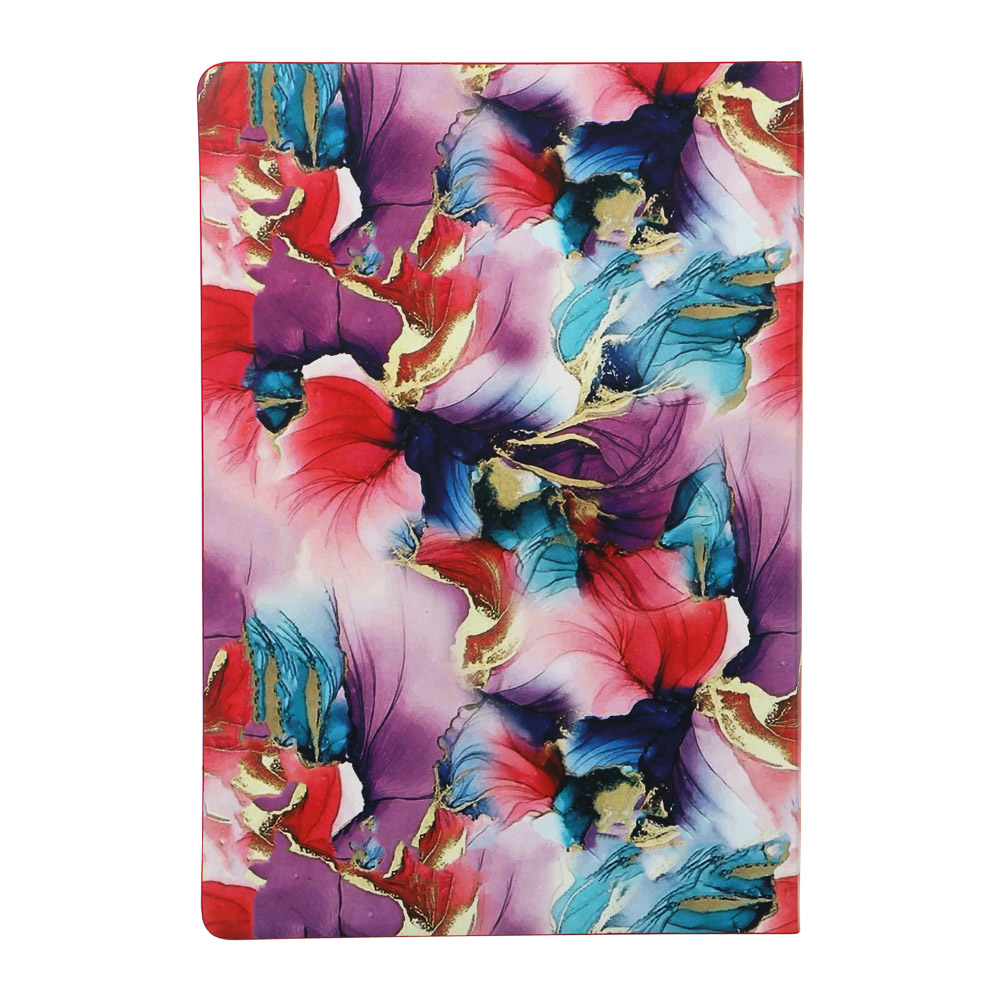 Бизнес - блокнот "ЦВЕТЫ НА СИРЕНЕВОМ" А5, 192 стр., гибкая обл., иск.кожа с печатью, красный срез, арт.№ 572-210