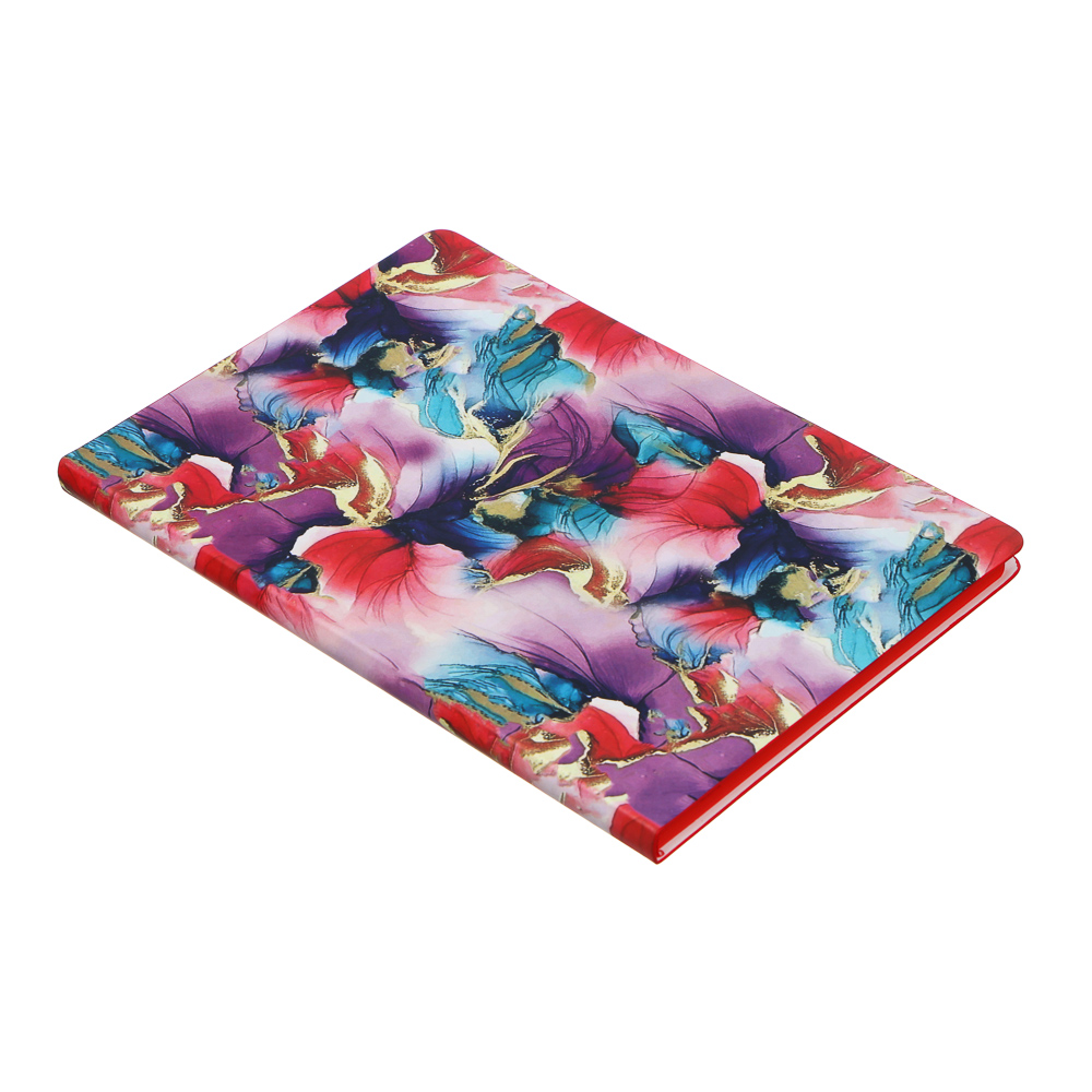 Бизнес - блокнот "ЦВЕТЫ НА СИРЕНЕВОМ" А5, 192 стр., гибкая обл., иск.кожа с печатью, красный срез, арт.№ 572-210