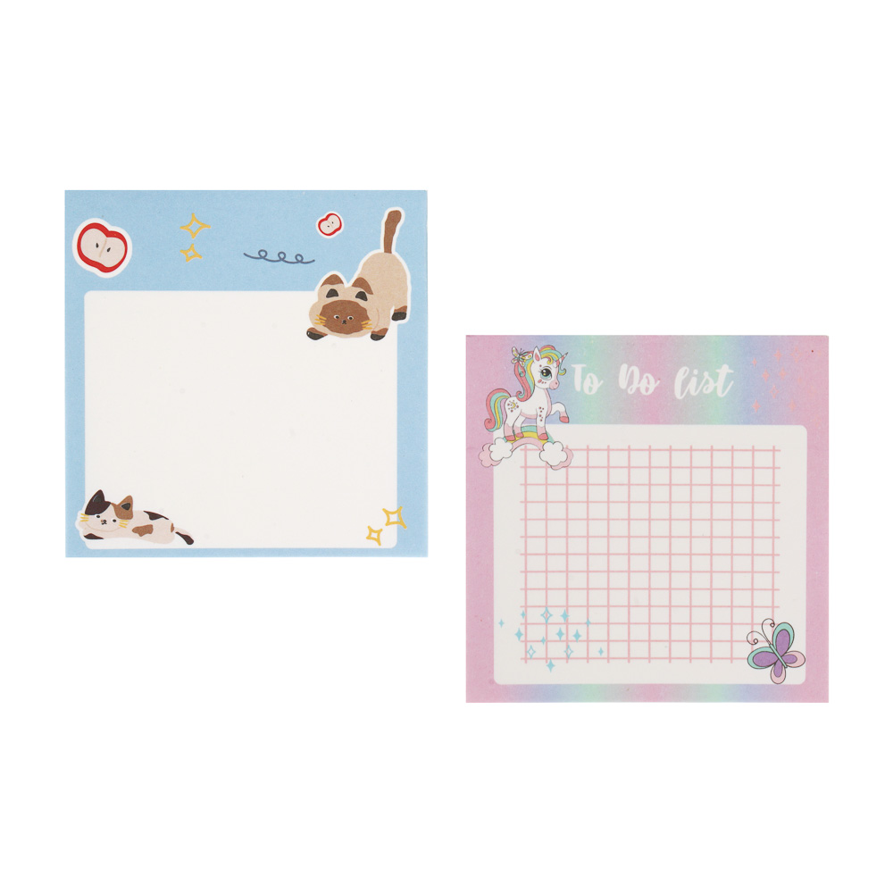 Бумага для заметок клейкая 8х8см, 100л, 80г, "Единорожка/Котики", 2 дизайна, арт.№ 557-106