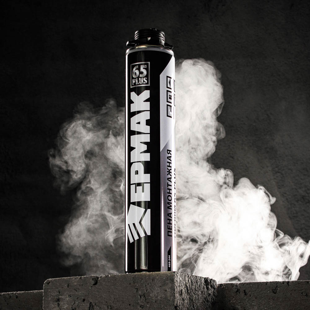 Пена монтажная Профи 65 PLUS тм ЕРМАК, всесезон, баллон 1л, м.брут 850г, под пистолет, выход до 50л, арт.№ 469-244