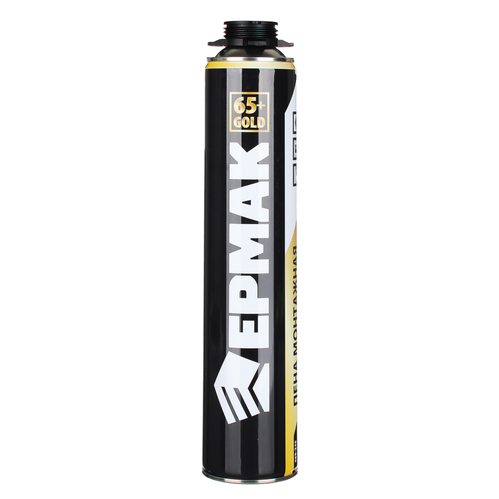 Пена монтажная Профи 65 GOLD тм ЕРМАК, всесезон, баллон 1л, м.брут 960г, под пистолет, выход до 60л, арт.№ 469-245