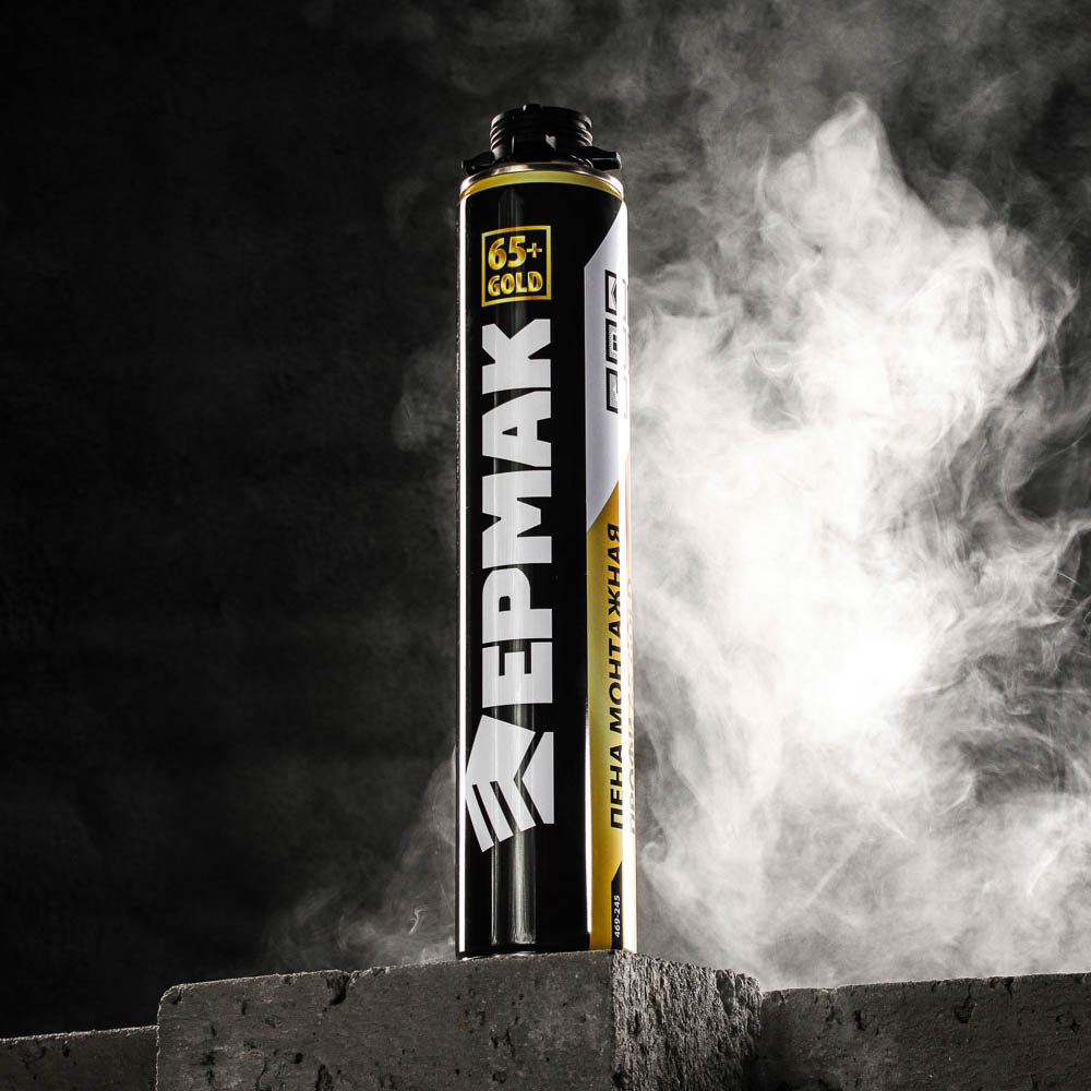 Пена монтажная Профи 65 GOLD тм ЕРМАК, всесезон, баллон 1л, м.брут 960г, под пистолет, выход до 60л, арт.№ 469-245