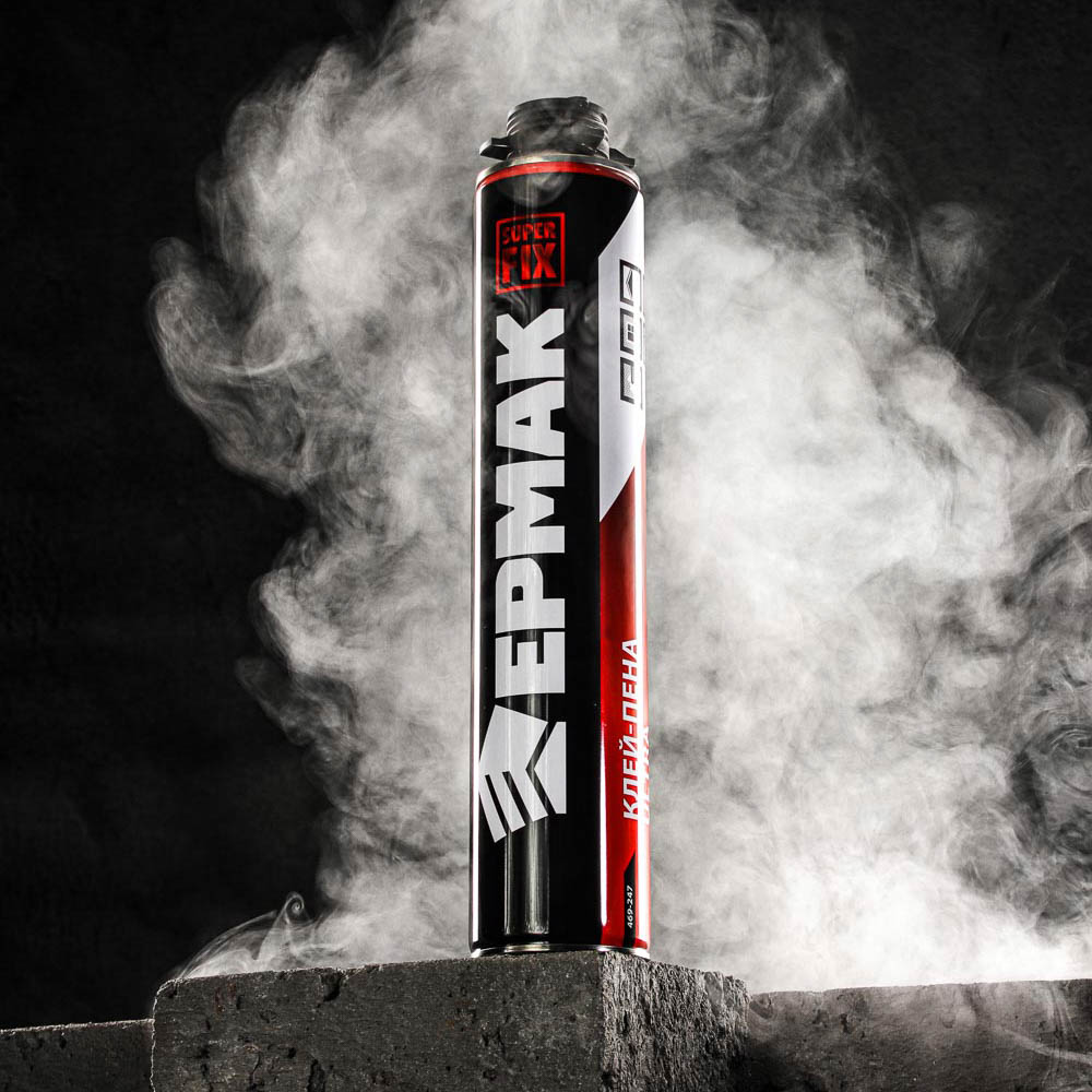 Клей-пена ULTRA тм ЕРМАК, полиуретан, баллон 1л, м.брутто 840г, под пистолет, всесезон, выход до 50л, арт.№ 469-247