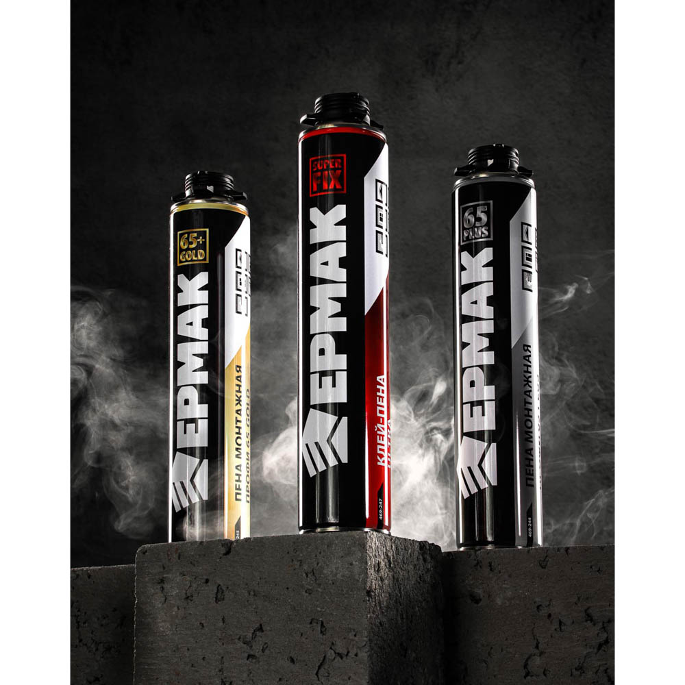 Клей-пена ULTRA тм ЕРМАК, полиуретан, баллон 1л, м.брутто 840г, под пистолет, всесезон, выход до 50л, арт.№ 469-247