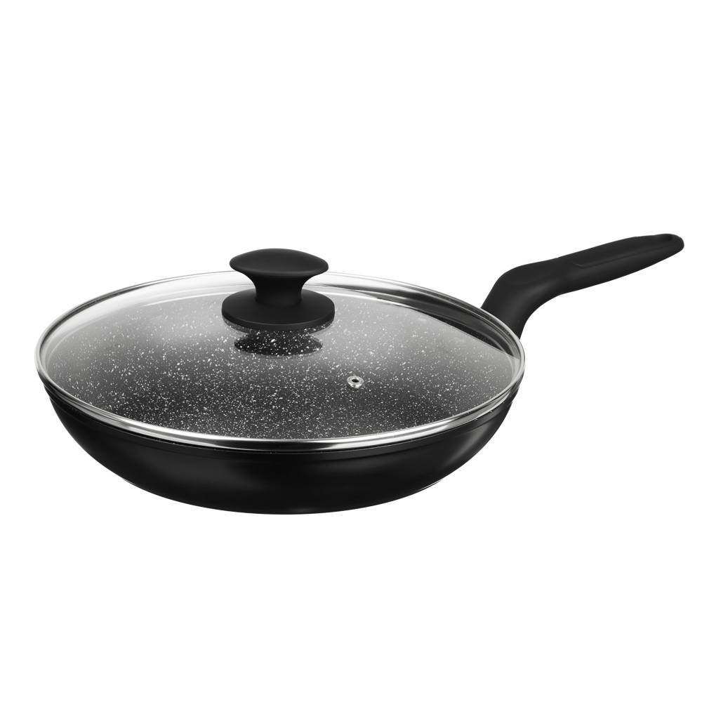 SATOSHI Стоун Сковорода литая с крышкой d28см, антипригарное покрытие мрамор, индукция, арт.№ 846-677