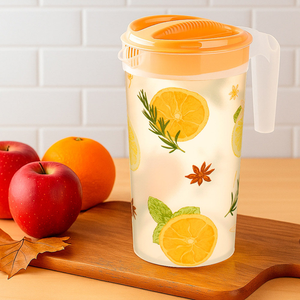 Кувшин 1,5л с крышкой, с декором, пластик, арт.№ 861-479