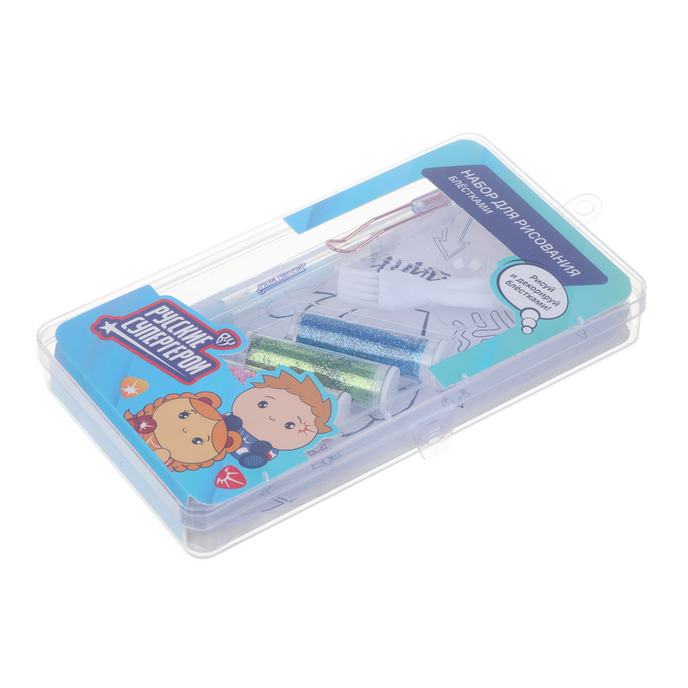 BY Русские Супергерои Набор д/рис.блестками: блест.4 цв., ручка с клеем, кисть, 4 раскраски, "Кавай", арт.№ 590-003