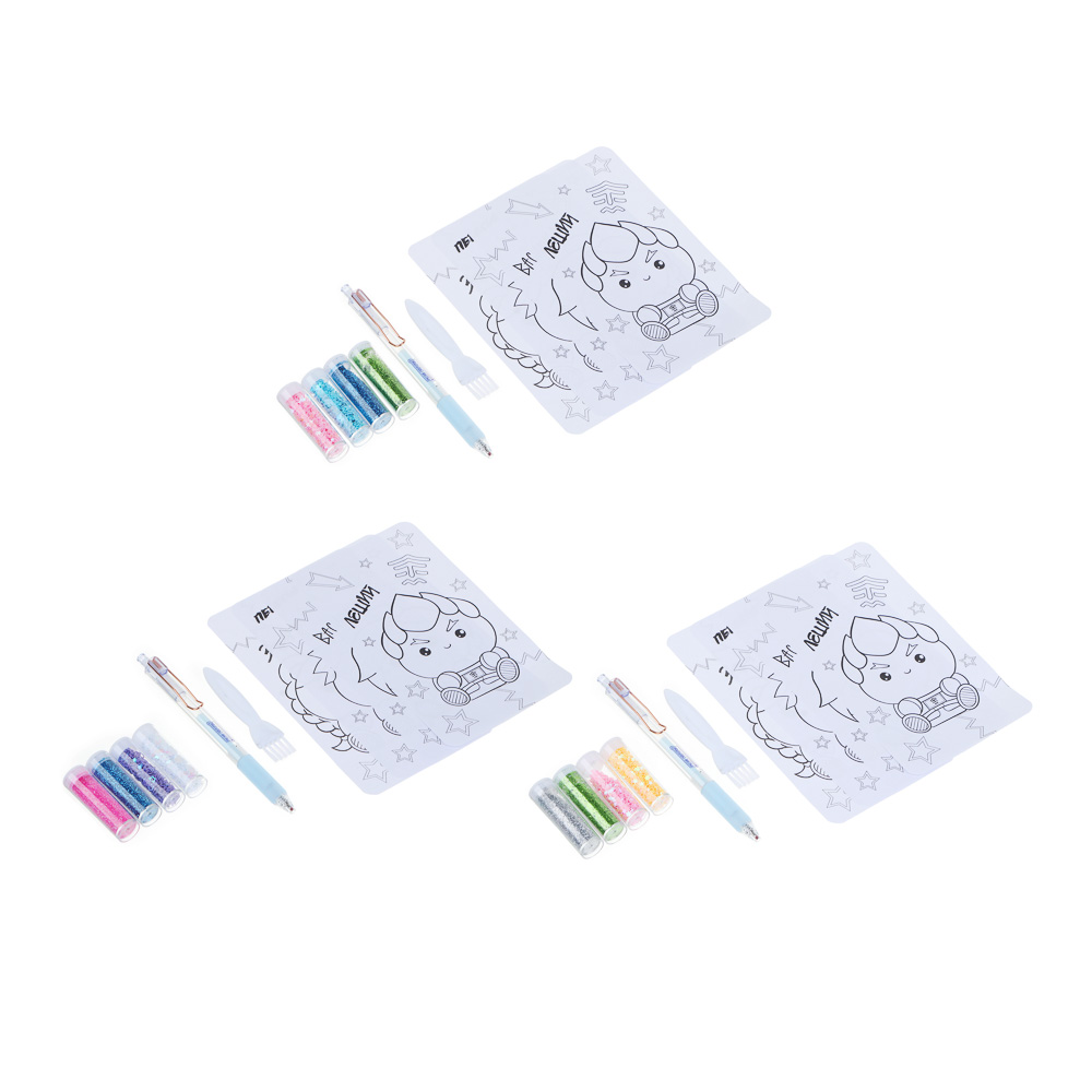 BY Русские Супергерои Набор д/рис.блестками: блест.4 цв., ручка с клеем, кисть, 4 раскраски, "Кавай", арт.№ 590-003