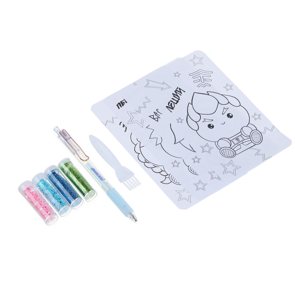 BY Русские Супергерои Набор д/рис.блестками: блест.4 цв., ручка с клеем, кисть, 4 раскраски, "Кавай", арт.№ 590-003