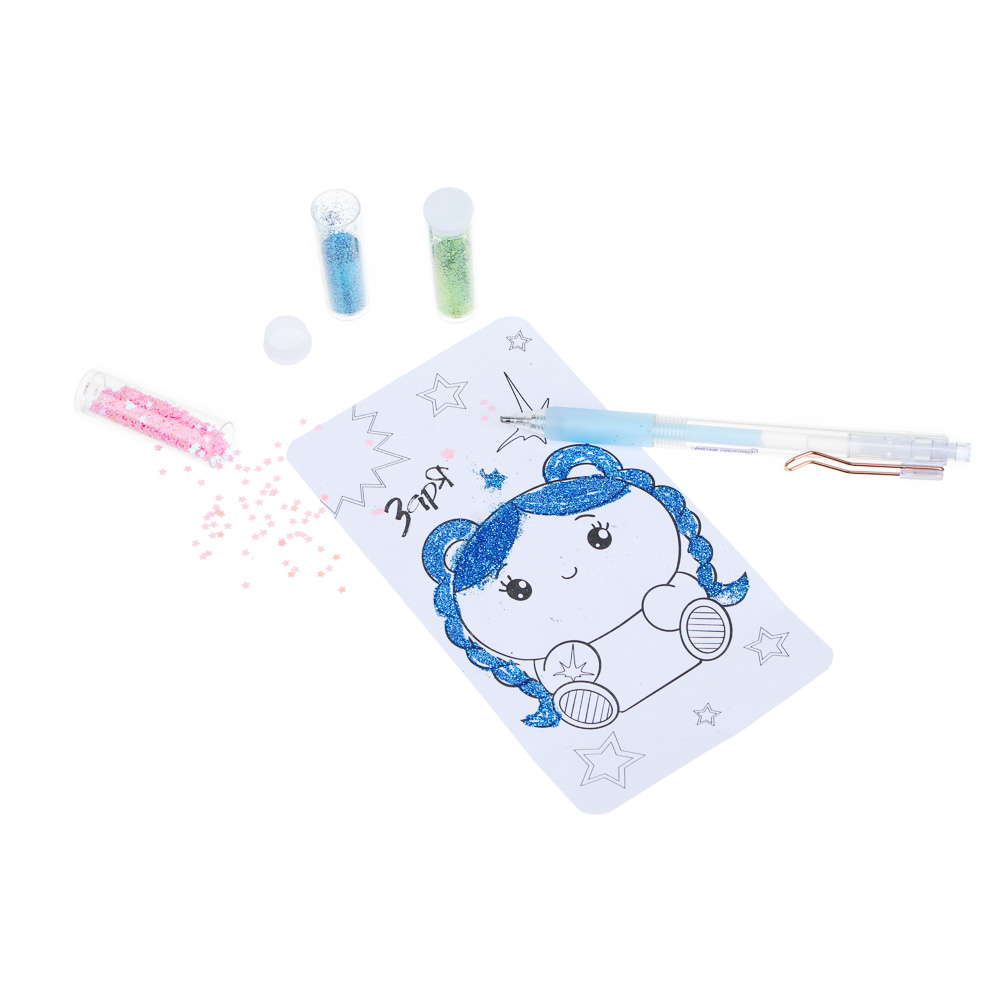 BY Русские Супергерои Набор д/рис.блестками: блест.4 цв., ручка с клеем, кисть, 4 раскраски, "Кавай", арт.№ 590-003