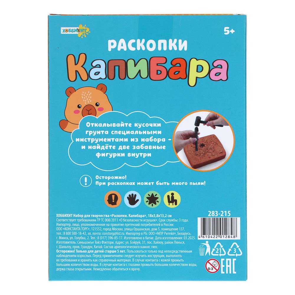 ХОББИХИТ Набор для творчества Раскопки "Капибара", 18х3,8х13,2см, 5 дизайнов, арт.№ 283-215