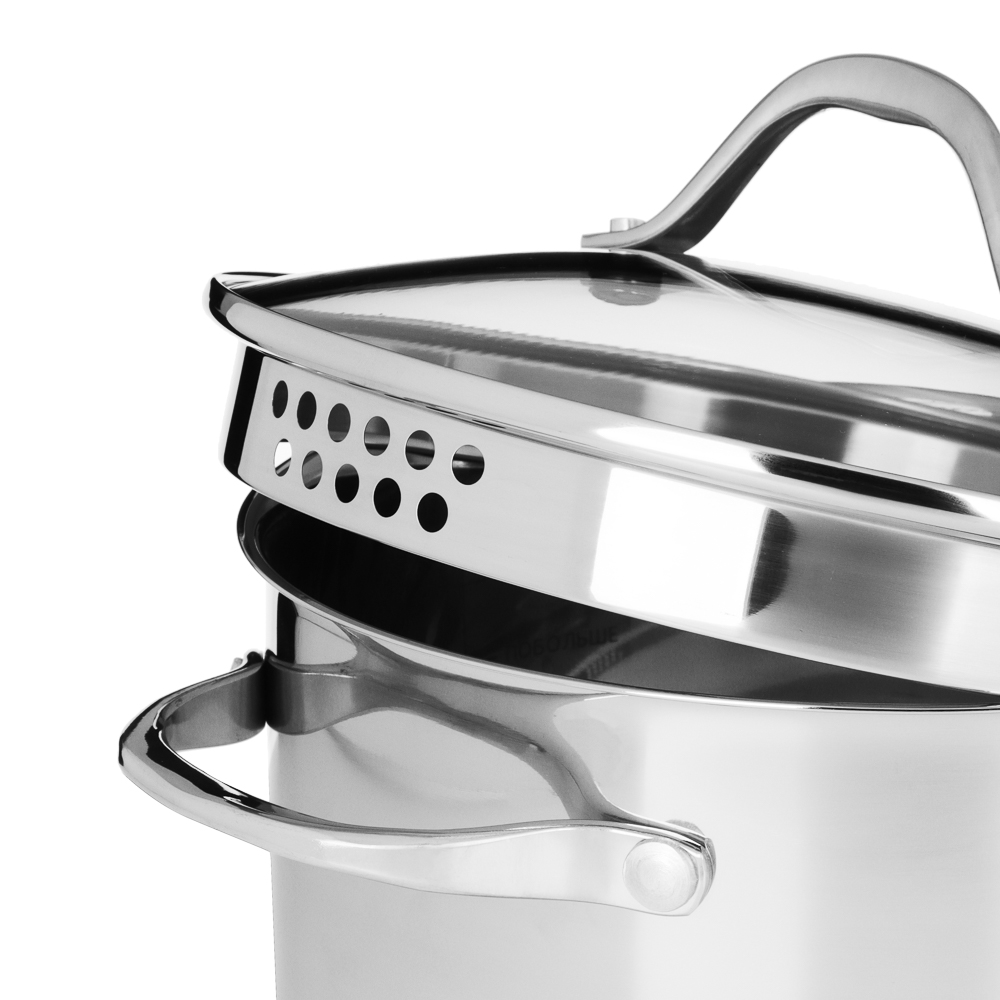 ВСЁГАЗИН Аджира Кастрюля 20х12,5см, 3,6л, со стекл. крышкой, индукция, нерж. сталь 18/10, арт.№ 822-238