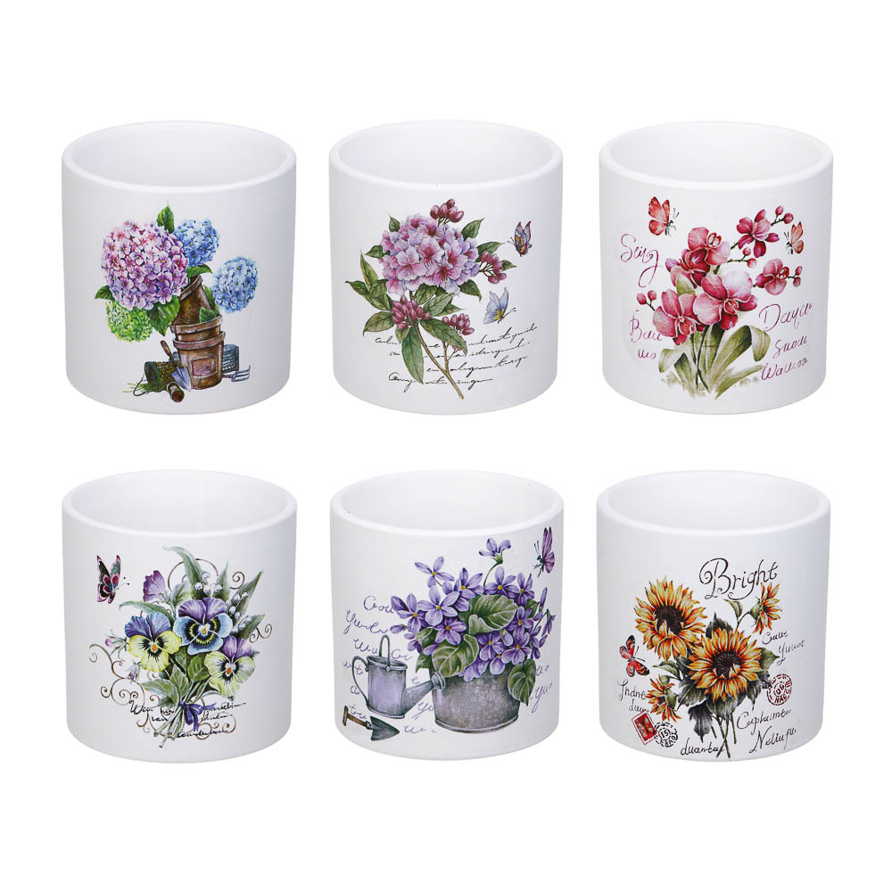 INBLOOM Кашпо Цветы 10х10см, керамика, арт.№ 164-356
