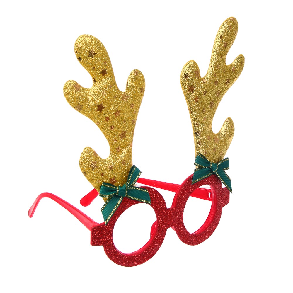 СНОУ БУМ Очки новогодние с рожками, 13см, полиэстер, пластик, 2 дизайна, арт.№ 391-313