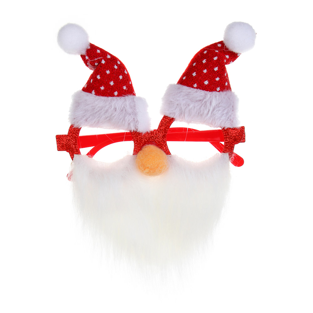 СНОУ БУМ Очки новогодние "Дед Мороз", 13см, полиэстер, пластик, 3 дизайна, арт.№ 391-314