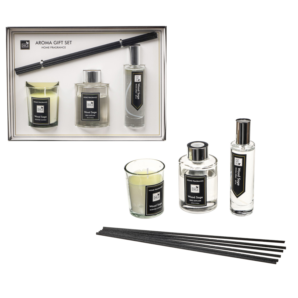 NEW GALAXY Набор Home ароматизатор-диффузор, спрей и свеча, 60, 30мл 50г wood sage,white flower,pear, арт.№ 778-140