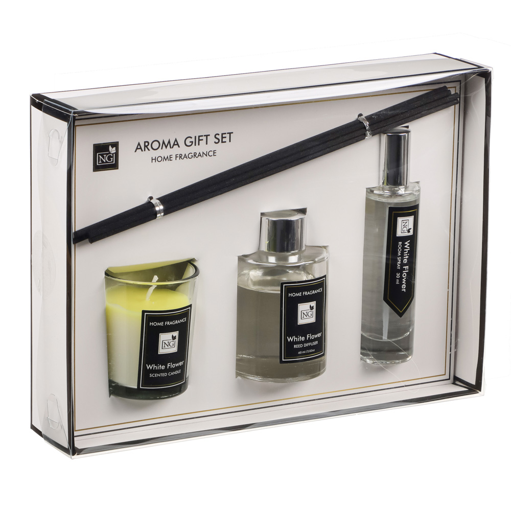 NEW GALAXY Набор Home ароматизатор-диффузор, спрей и свеча, 60, 30мл 50г wood sage,white flower,pear, арт.№ 778-140