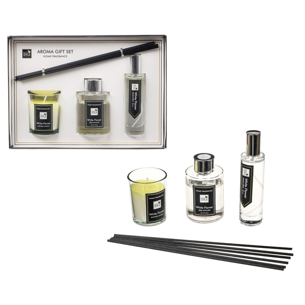 NEW GALAXY Набор Home ароматизатор-диффузор, спрей и свеча, 60, 30мл 50г wood sage,white flower,pear, арт.№ 778-140