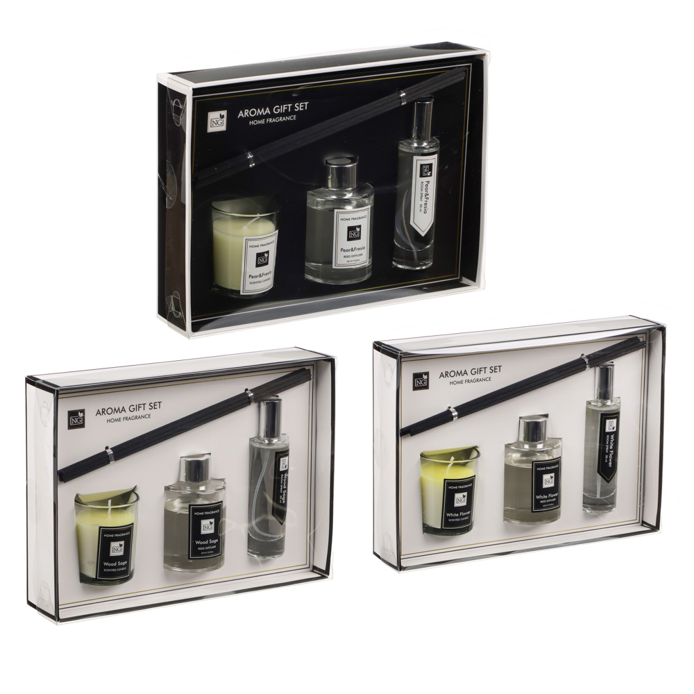 NEW GALAXY Набор Home ароматизатор-диффузор, спрей и свеча, 60, 30мл 50г wood sage,white flower,pear, арт.№ 778-140