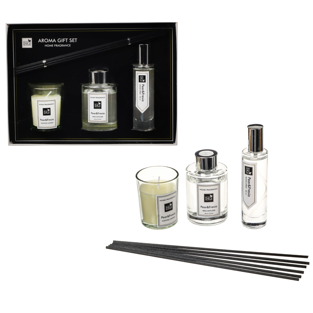 NEW GALAXY Набор Home ароматизатор-диффузор, спрей и свеча, 60, 30мл 50г wood sage,white flower,pear, арт.№ 778-140