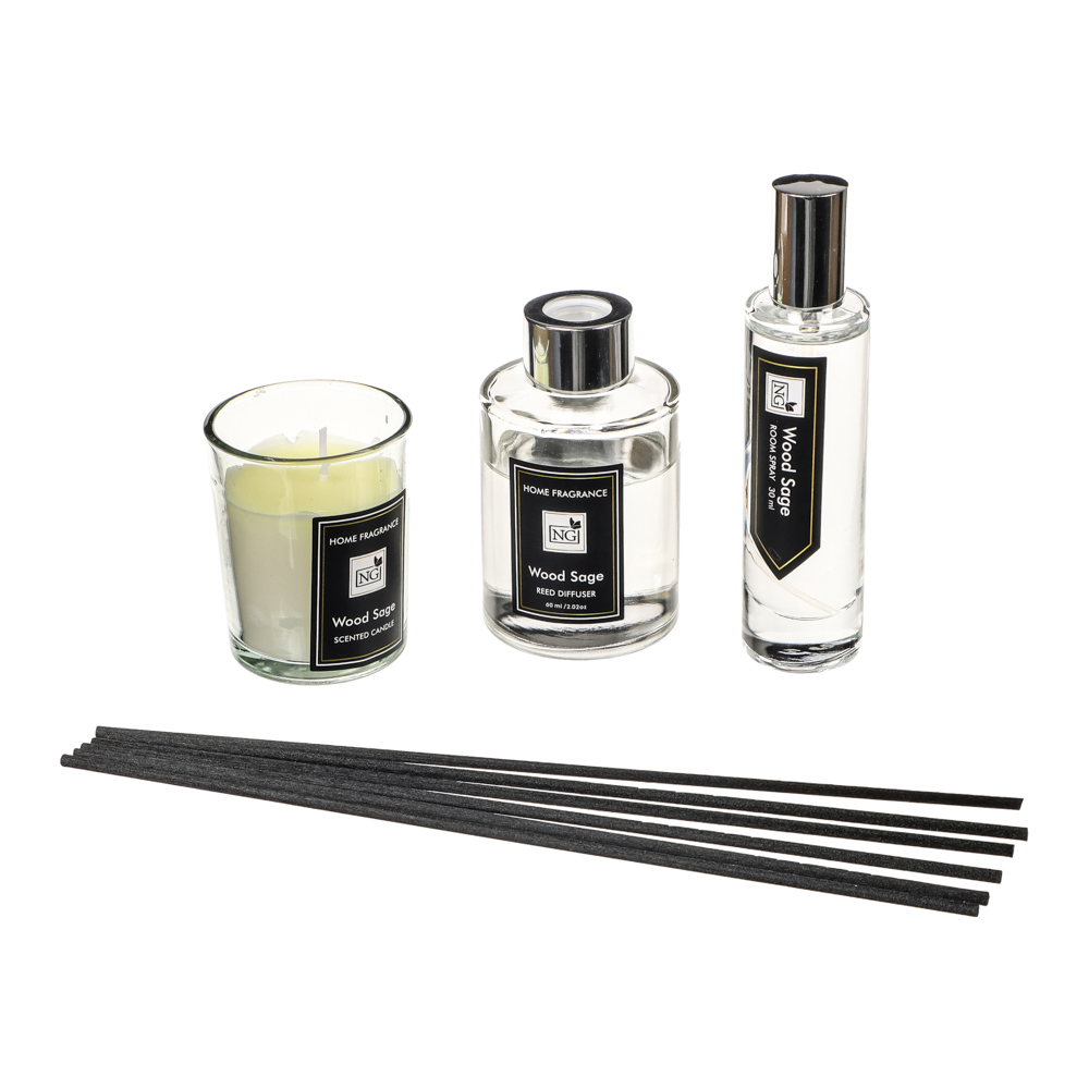 NEW GALAXY Набор Home ароматизатор-диффузор, спрей и свеча, 60, 30мл 50г wood sage,white flower,pear, арт.№ 778-140
