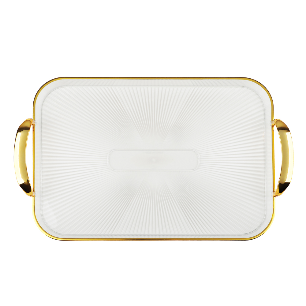 Поднос прямоугольный с ручками с золотой каемкой 42,5x27x3см РЕТ, арт.№ 862-451
