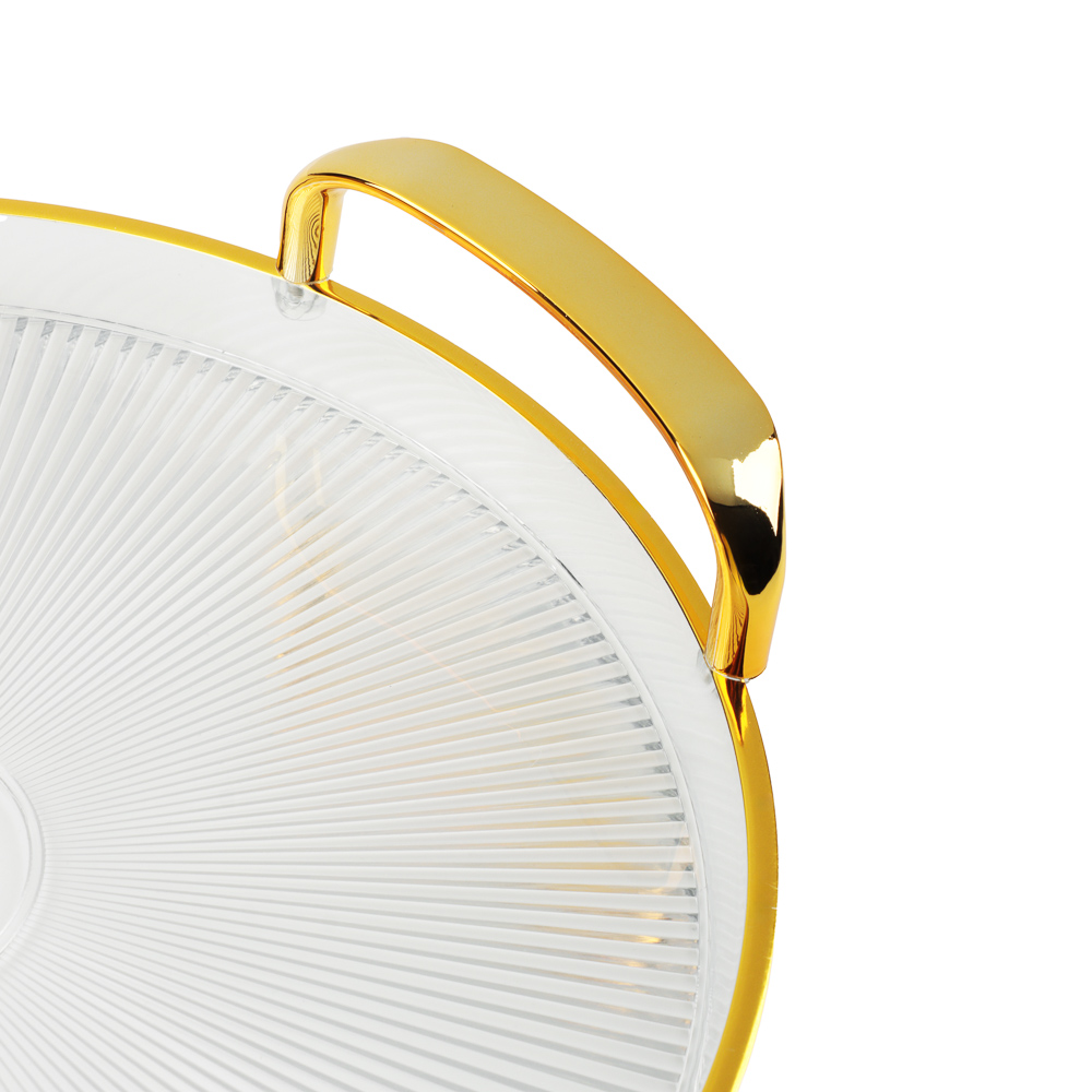 Поднос круглый с ручками с золотой каемкой 30x28x3см РЕТ, арт.№ 862-452