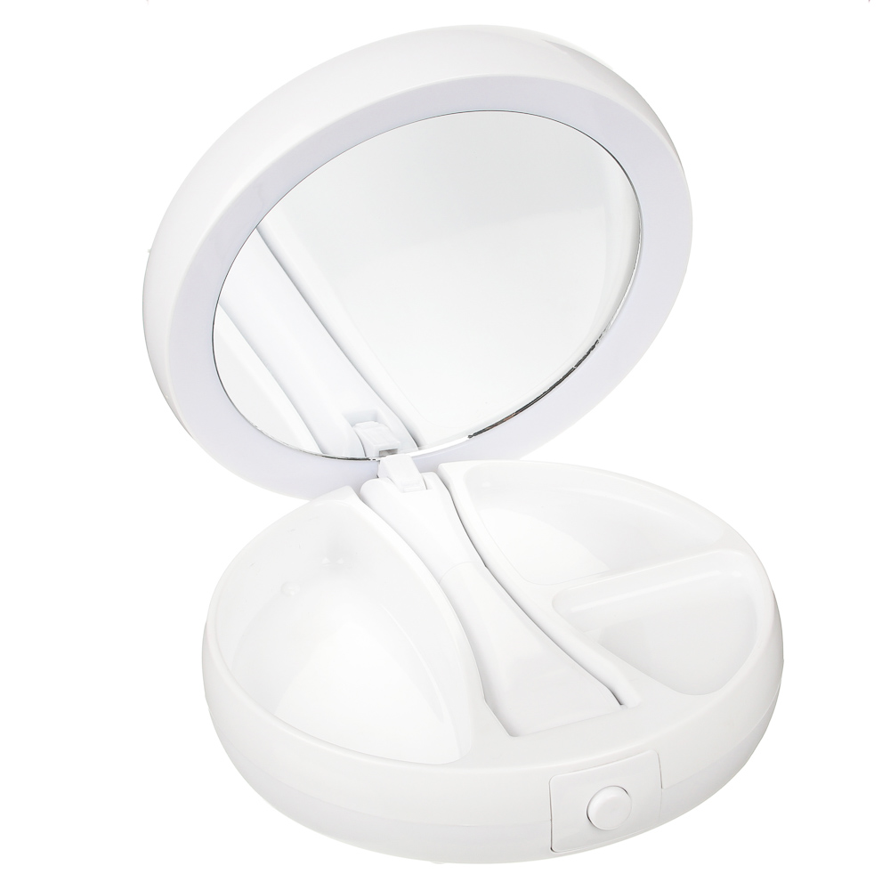 ЮНИLOOK Зеркало с LED-подсветкой, USB, 4хАА, пластик, стекло, d15,5см, арт.№ 347-093