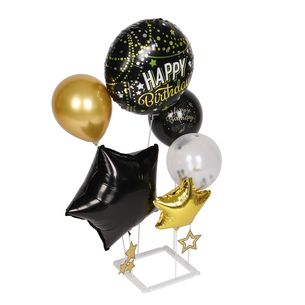Набор воздушных шаров тм Fntastic 6 шт с подставкой, фольга, пластик, картон, "Happy Birthday", черн, арт.№ 518-043