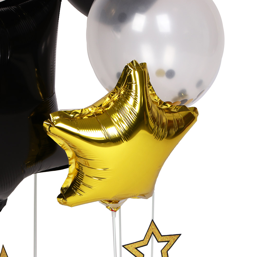 Набор воздушных шаров тм Fntastic 6 шт с подставкой, фольга, пластик, картон, "Happy Birthday", черн, арт.№ 518-043