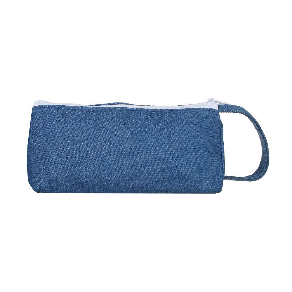 Пенал школьный треугольный 21х9х8 см, 1 отделение, 1 карман, джинсовый материал, декор металлическими нашивками, ручка, 2 дизайна, арт.№ 238-314