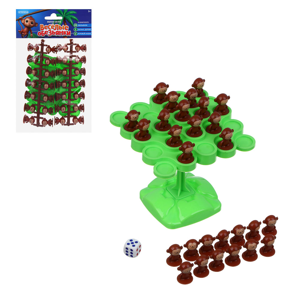 ИГРОЛЕНД Мини игра на равновесие "Веселые обезьянки", 13х22х3см, PP, 2 дизайна, арт.№ 896-072