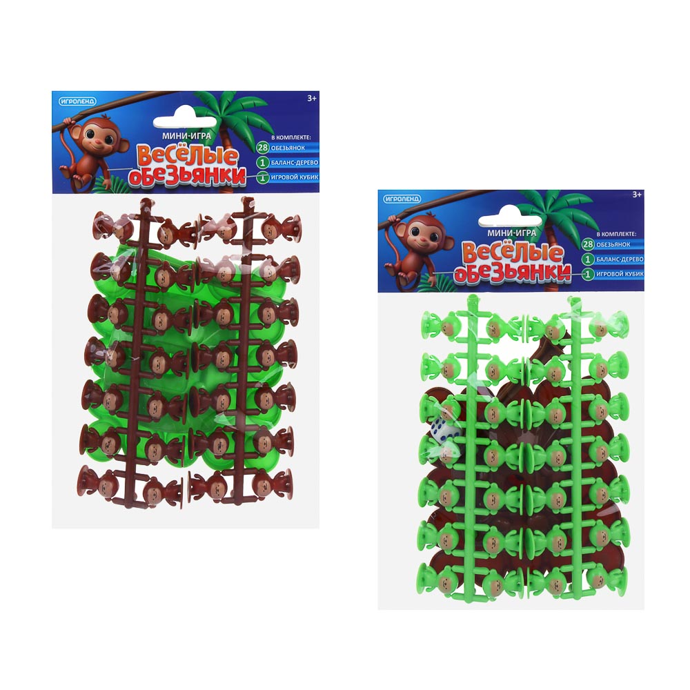 ИГРОЛЕНД Мини игра на равновесие "Веселые обезьянки", 13х22х3см, PP, 2 дизайна, арт.№ 896-072