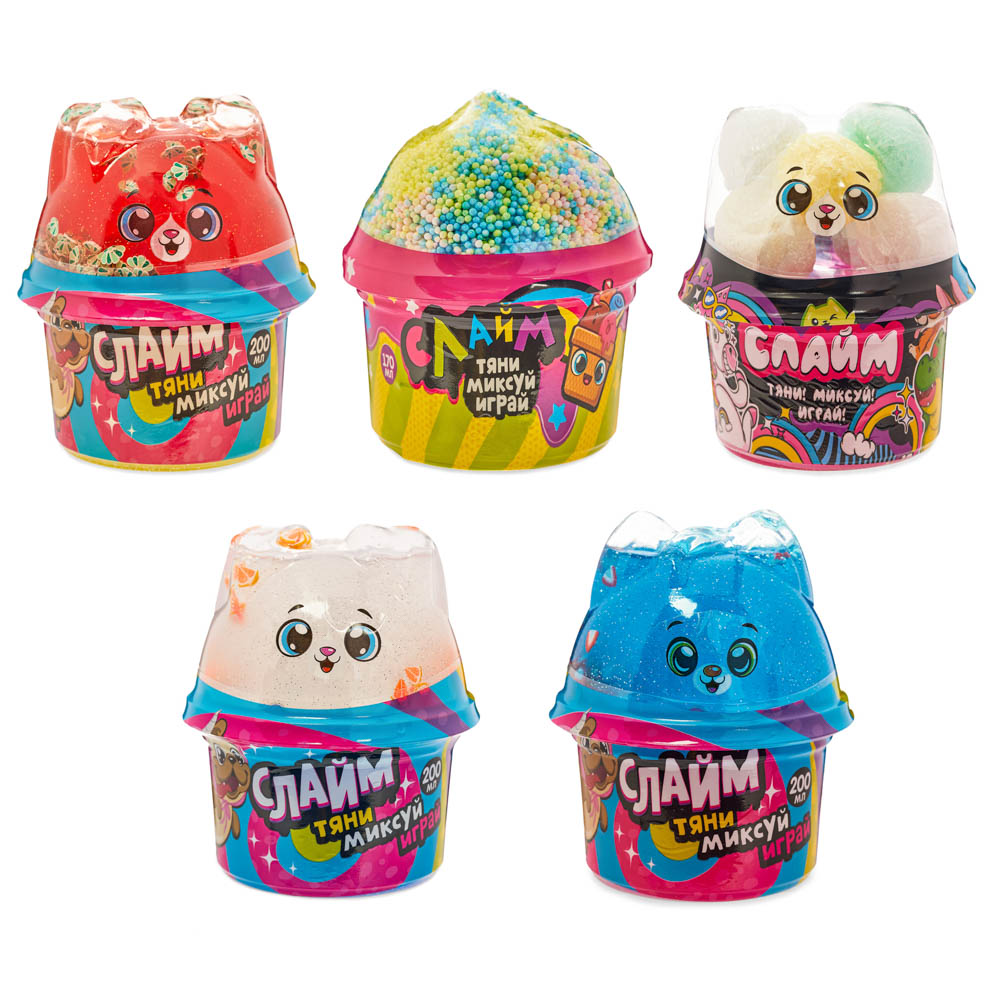 LASTIKS Игрушка для детей из полимерных пластичных масс, с наполнителями "Слайм" 80гр, 5 дизайнов, арт.№ 218-069