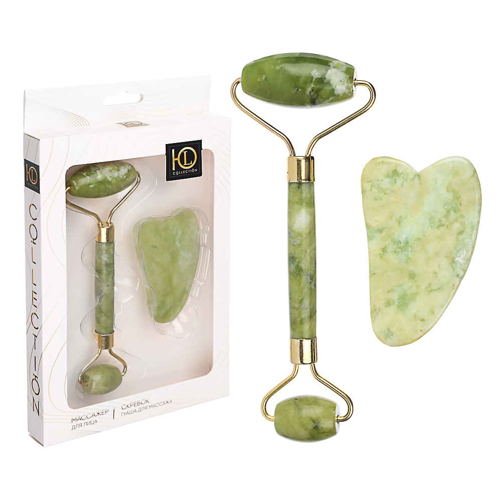 Массажер для лица и скребок гуаша тм ЮL, металл, мыльный камень, 14x5,5см ,7х4,4см, арт.№ 357-219