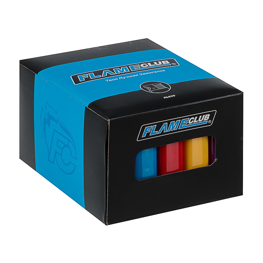 Зажигалка пьезо тм FLAMECLUB, 8x2x1cм, 5 цветов, серия Р-02, арт.17704, арт.№ 101-043