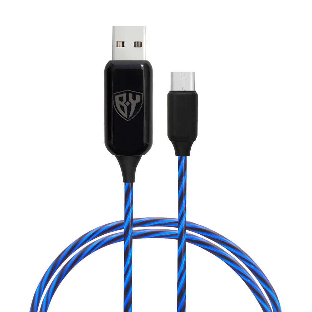Кабель для зарядки USB(A)-microUSB BY Светящийся Рыжий, 1м, 2.4А, быстрая зарядка, LED подсветка, пу, арт.№ 931-108