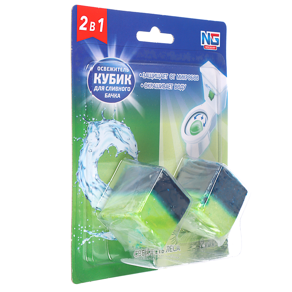 NEW GALAXY Освежитель кубик для сливного бачка унитаза, 2шт, 50гр. Океан, лес, арт.№ 778-197