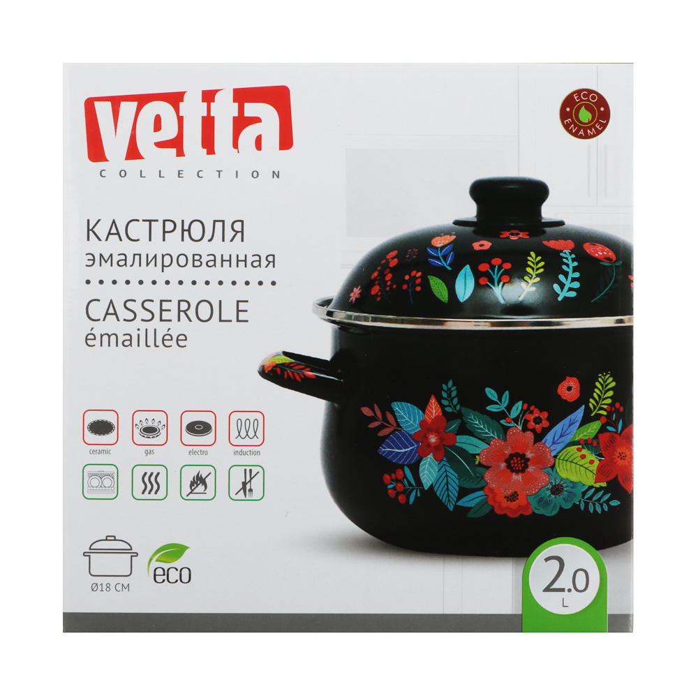 VETTA Колор Кастрюля эмалированная, 18см, 2,0л, индукция, арт.№ 894-001