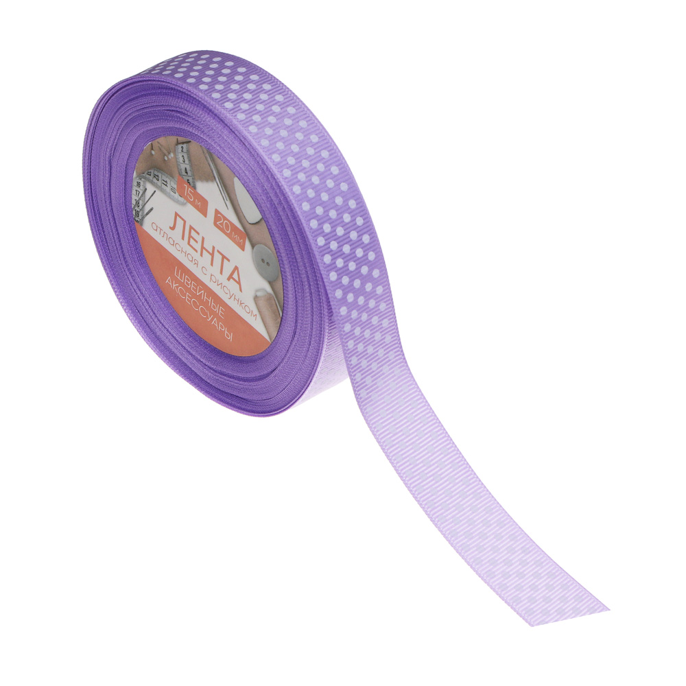 Лента атласная с рисунком, длина 15м, ширина 20мм, полиэстер, 3 цвета, арт.№ 366-239