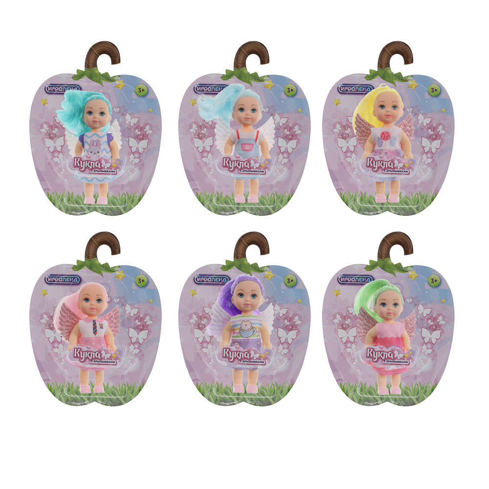 ИГРОЛЕНД Кукла с крылышками и цветн.волосами, 11 см, ABS, PVC, полиэстер, 13,5х4,5х18 см, 6 дизайнов, арт.№ 436-150