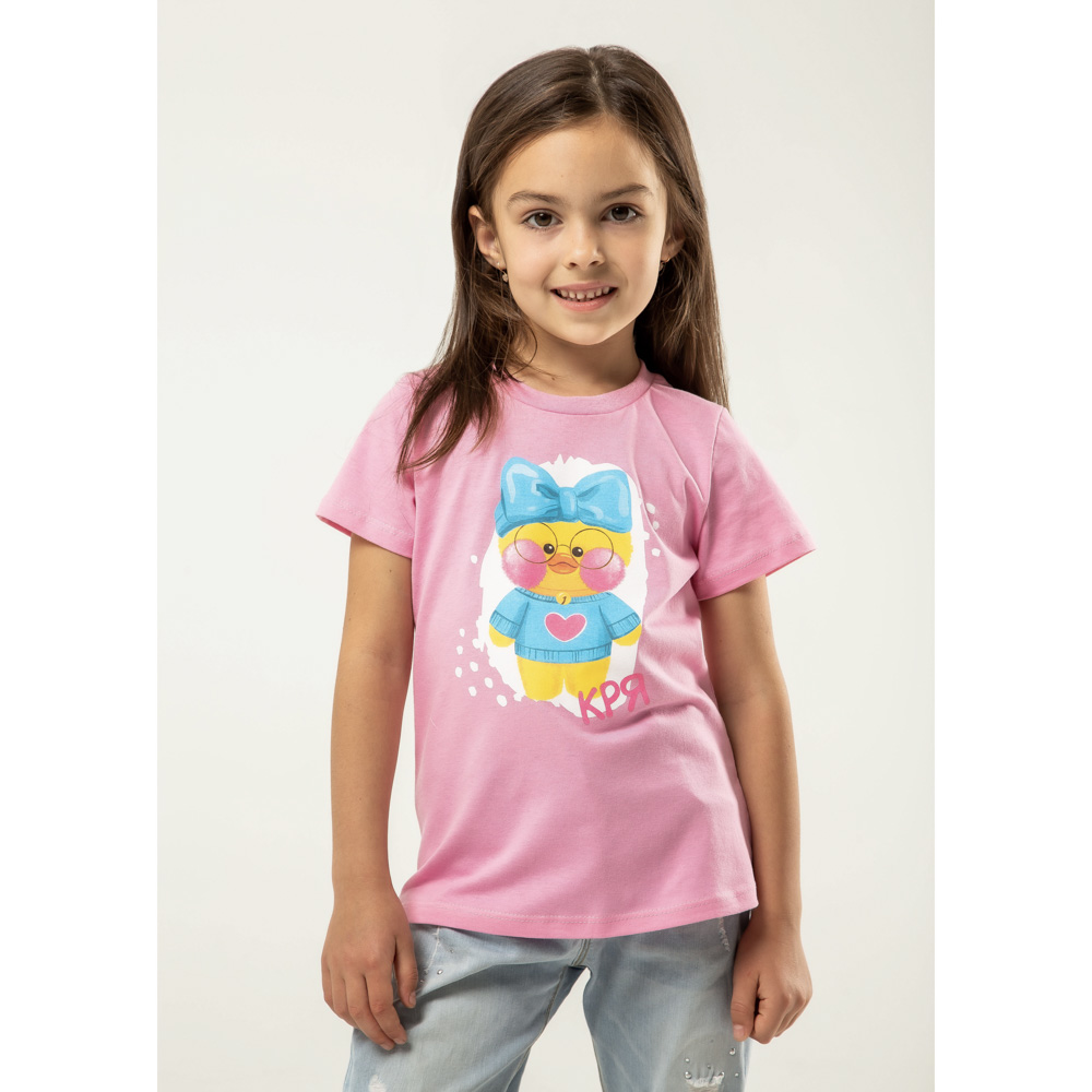Футболка "ДЕТИ" Кря, хлопок, размер 110, цвет розовый, арт.№ 830-807