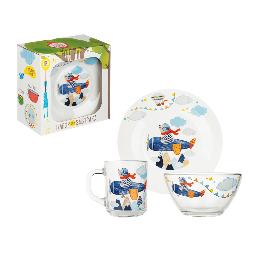 Набор для завтрака "Авиаторы", 3 предмета: кружка 200мл, салатник 12,7см (0,46л), тарелка 19,6см, арт.№ 829-229