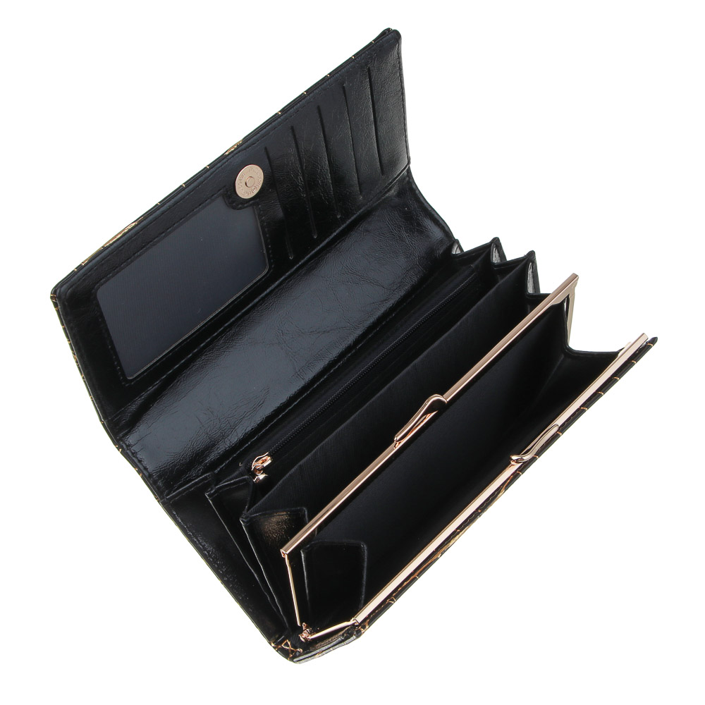 ЮL Кенсия Кошелек женский для купюр, карт и монет с фермуаром, полиуретан, 18,5х10х3,5 см, черный, МП-9, арт.№ 303-032