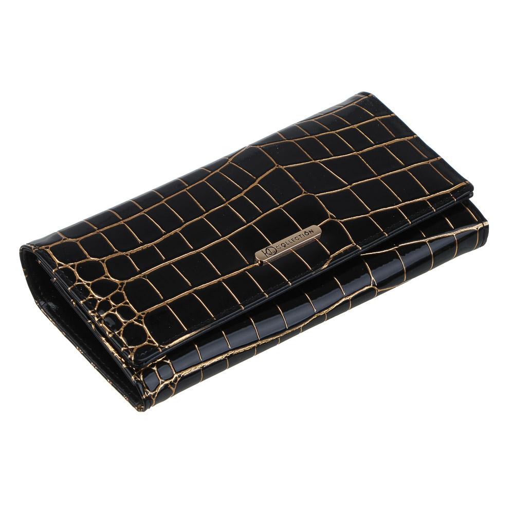 ЮL Кенсия Кошелек женский для купюр, карт и монет с фермуаром, полиуретан, 18,5х10х3,5 см, черный, МП-9, арт.№ 303-032