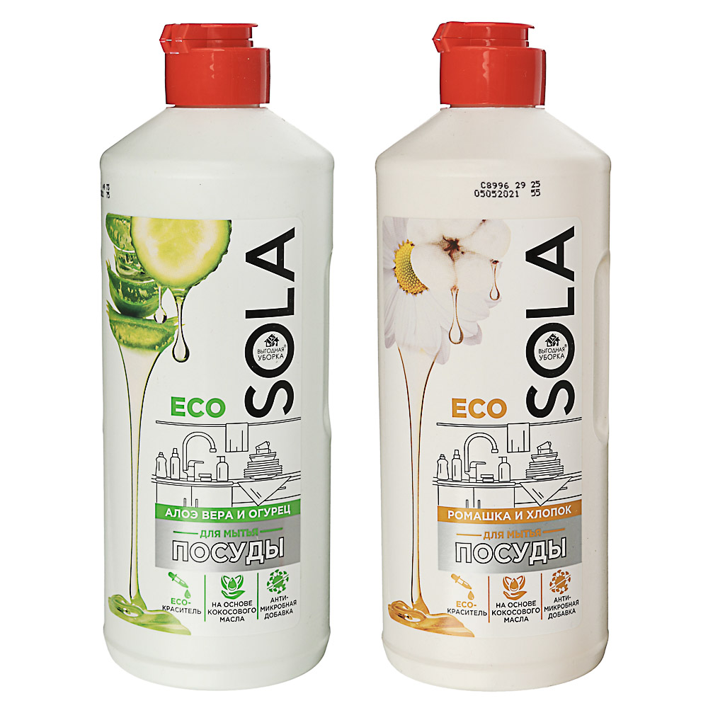 Средство для мытья посуды Sola Алоэ вера/Ромашка и хлопок, п/б 500мл, арт.Б-551,3094,3092, арт.№ 474-044