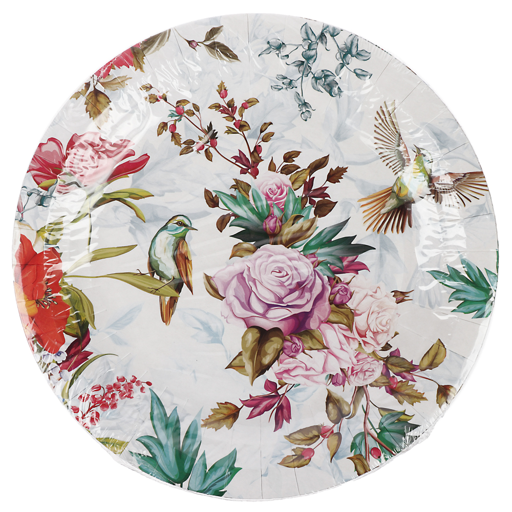 Набор бумажных тарелок Птицы и цветы, 6 шт, арт.№ 530-414