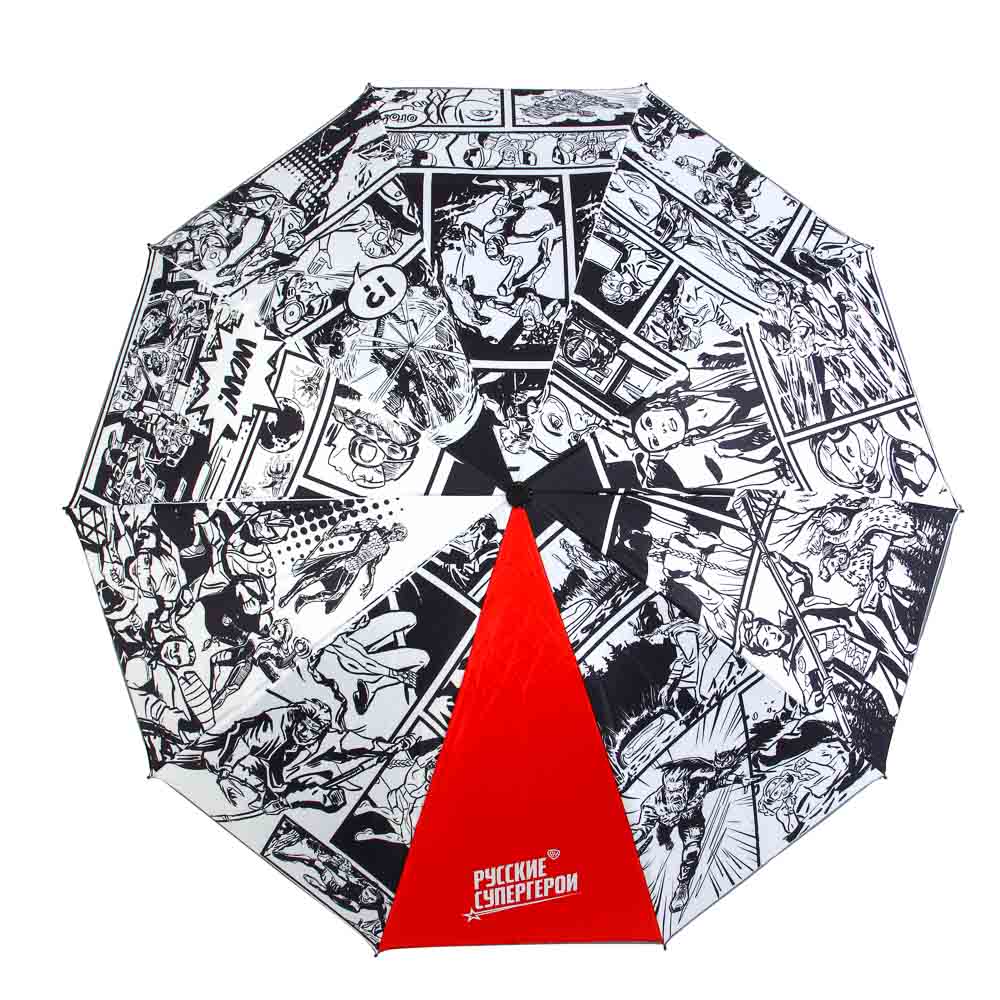 BY Русские Супергерои Зонт-автомат со светоотражающей лентой с ручкой soft touch, d100см, 10 спиц, арт.№ 302-390