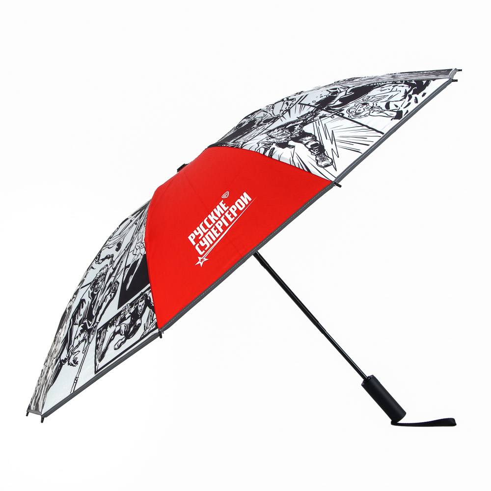 BY Русские Супергерои Зонт-автомат со светоотражающей лентой с ручкой soft touch, d100см, 10 спиц, арт.№ 302-390